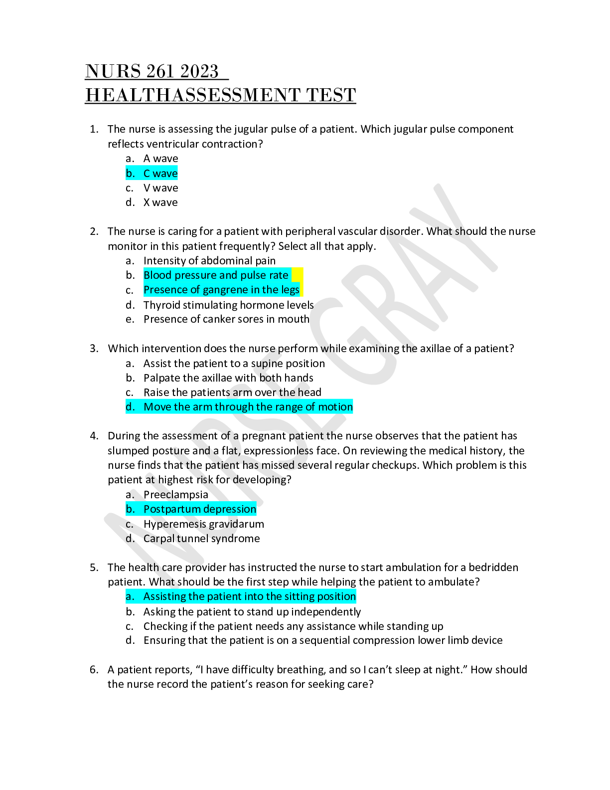 Preview image for NURS 261 2023  HEALTHASSESSMENT TEST